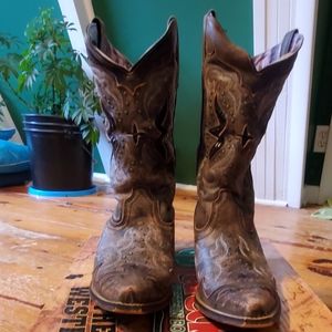 Laredo Western patterned black brown cutouts boho cowboy cowgirl boots